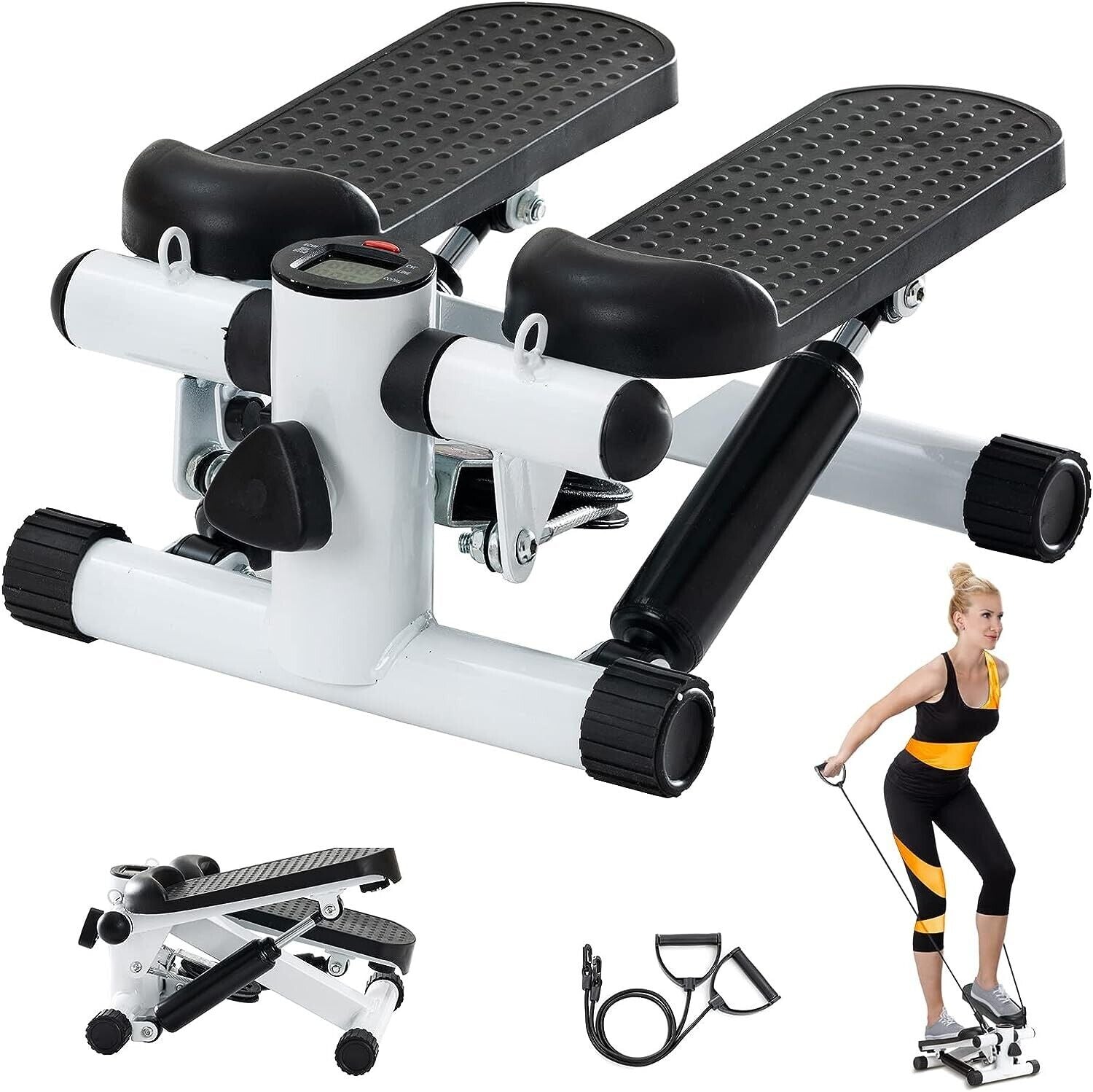 Compact Stepper Exercise Machine with Resistance Bands and LCD Display for Home Cardio Workouts