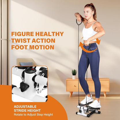 Compact Stepper Exercise Machine with Resistance Bands and LCD Display for Home Cardio Workouts