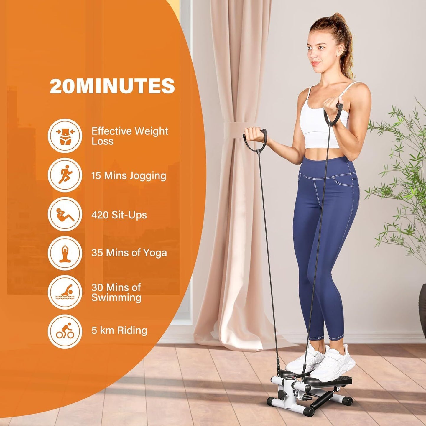 Compact Stepper Exercise Machine with Resistance Bands and LCD Display for Home Cardio Workouts