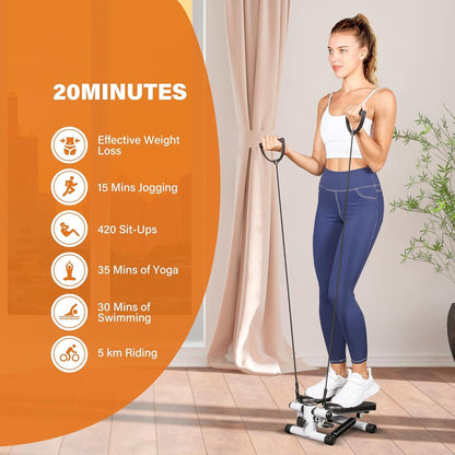 Compact Stepper Exercise Machine with Resistance Bands and LCD Display for Home Cardio Workouts