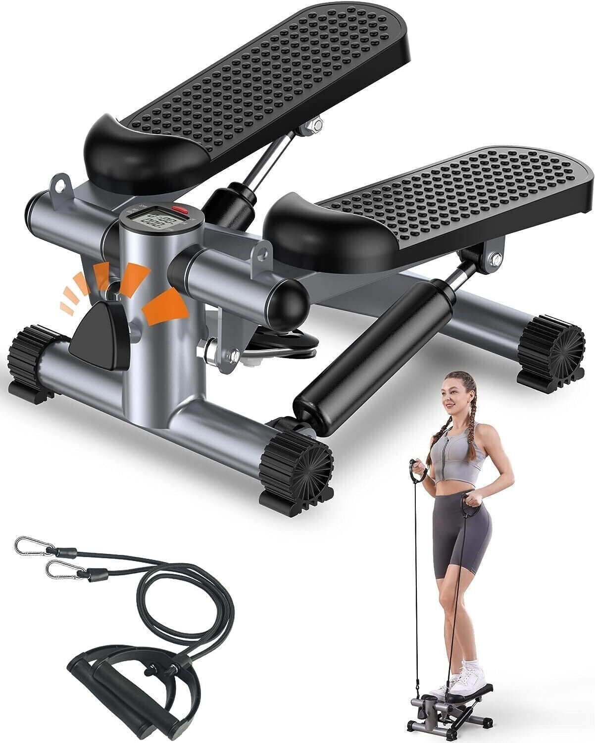 Compact Stepper Exercise Machine with Resistance Bands and LCD Display for Home Cardio Workouts