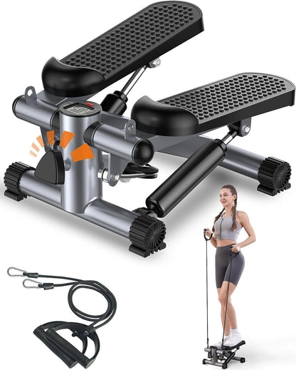 Compact Stepper Exercise Machine with Resistance Bands and LCD Display for Home Cardio Workouts