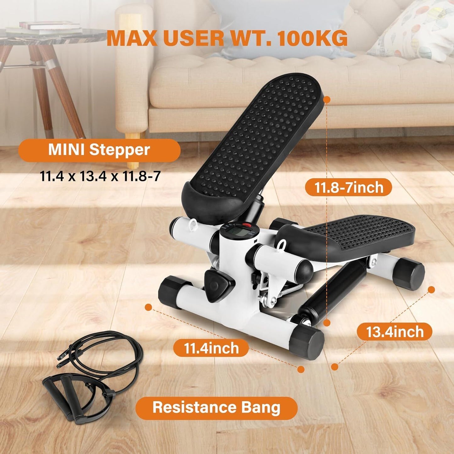 Compact Stepper Exercise Machine with Resistance Bands and LCD Display for Home Cardio Workouts